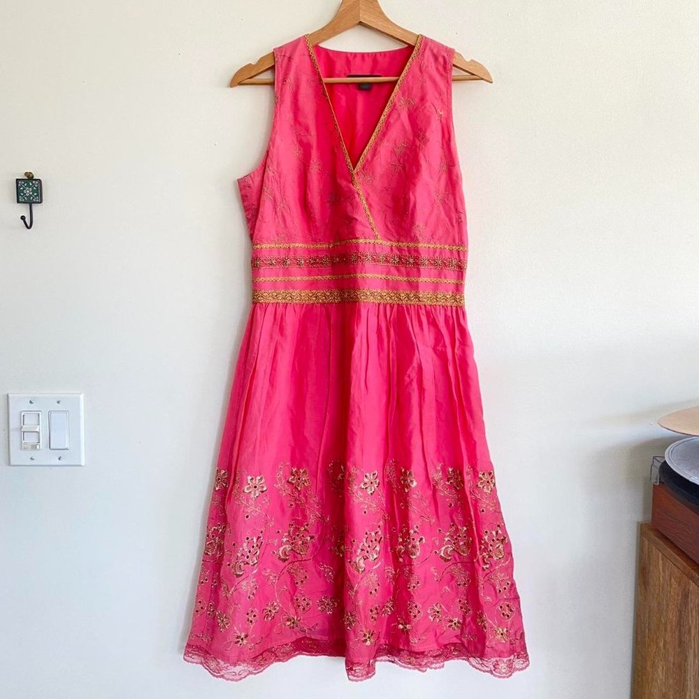 Express Fuchsia and Gold Embroidered Mini Dress